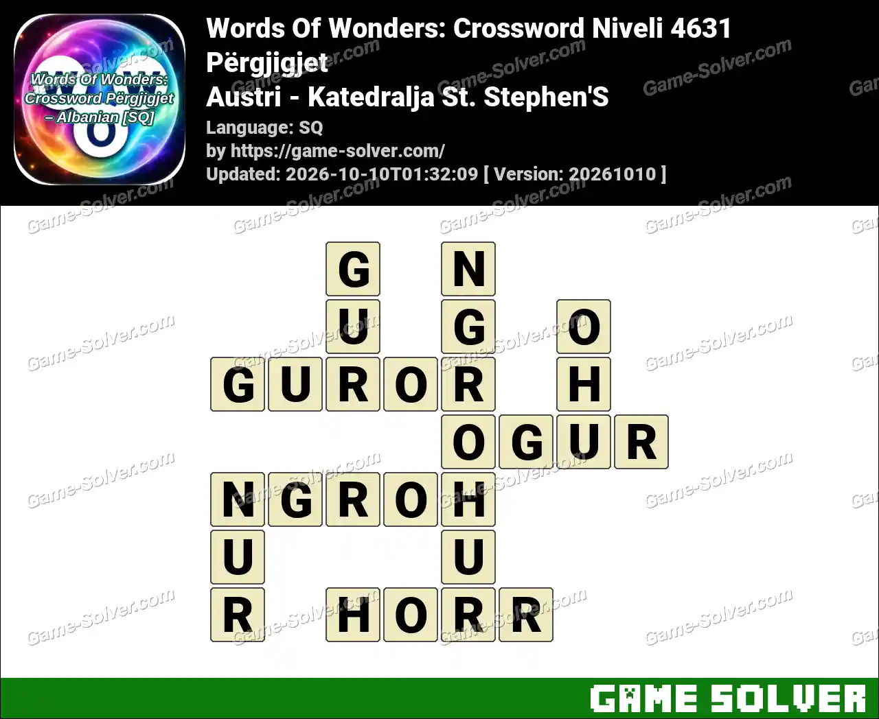 Words Of Wonders: Crossword Niveli 4631 Përgjigjet – Austri – Katedralja St. Stephen’S